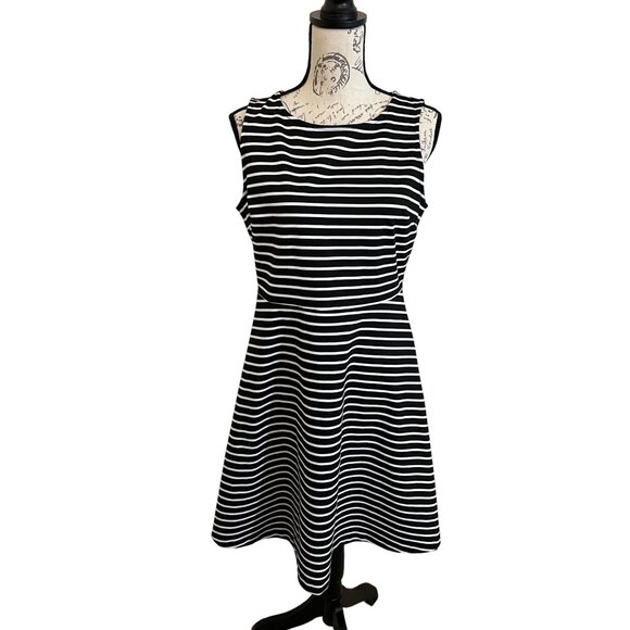 Talbots Dresses & Skirts - Talbots Stripe Sleeveless Skater Dress Fit Flare Black White Knit  Med Petite MP